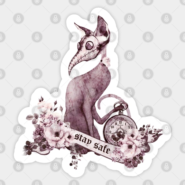 Cat Doctor Say  "stay safe" vintage style purple Sticker by Collagedream